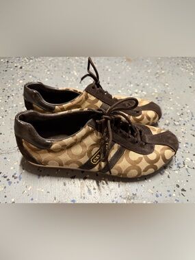 Coach Tan and Dark Brown Signature Canvas Sneakers